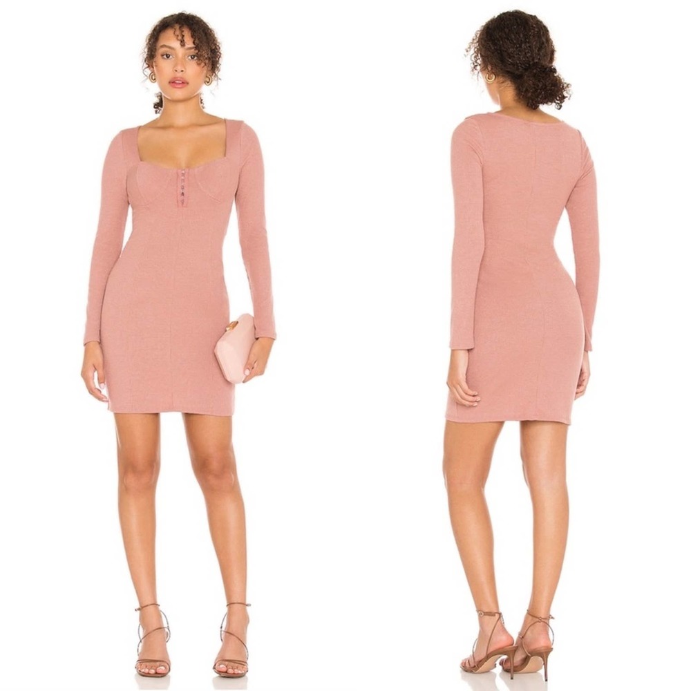 ASTR The Label Hook & Eye Bodycon Mini Long Sleeve Dress in Blush XLarge New